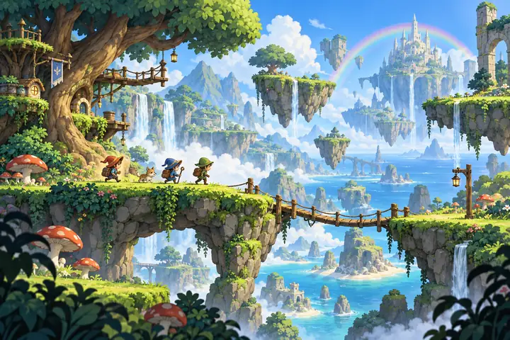 冒险岛彩虹浮岛与横版冒险场景